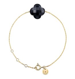 Morganne Bello Morganne Bello Armband 1012YB1B115 18k Geelgoud Black Onyx Clover 17-21cm