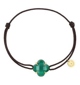 Morganne Bello Morganne Bello Armband 70x07YB185 18k Geelgoud Green Agate Victoria with Brown Cord One Size Fits All
