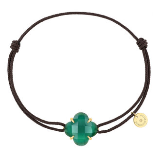 Morganne Bello Morganne Bello Armband 70x07YB185 Victoria 18k Geelgoud Green Agate met Bruine Cord