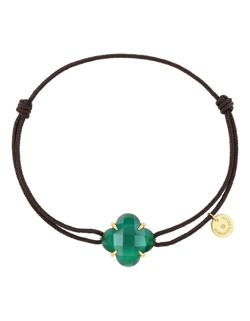 Morganne Bello Morganne Bello Armband 70x07YB185 18k Geelgoud Green Agate Victoria with Brown Cord One Size Fits All