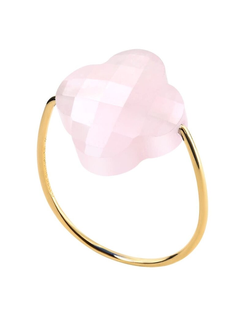 Morganne Bello Morganne Bello Ring 1011YB122/54  18k Geelgoud Powdery Pink Quartz Clover Maat 54