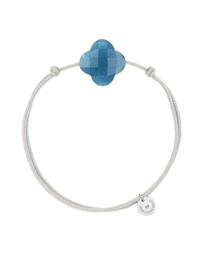 Morganne Bello Morganne Bello Armband 1015X48B155 Blue Quartz Clover with Grey Cord