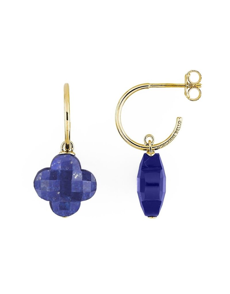 Morganne Bello Morganne Bello Oorbellen 1017YC210 18k Geelgoud Lapis Lazuli Clover