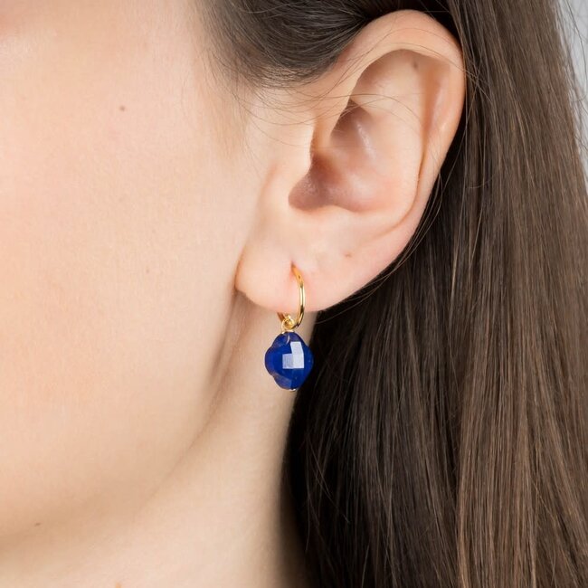 Morganne Bello Morganne Bello Oorbellen 1017YC210 18k Geelgoud Lapis Lazuli Clover