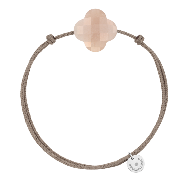Morganne Bello Morganne Bello Armband 1015X47B099 Peach Moonstone Clover with Taupe Cord