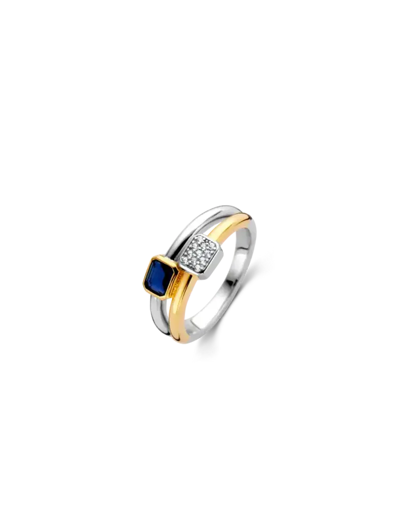 Ti Sento Milano Ti Sento ring 12275BY/54 ring dames "dubbel in Bi color met blauwe baquet en pave gezette stenen