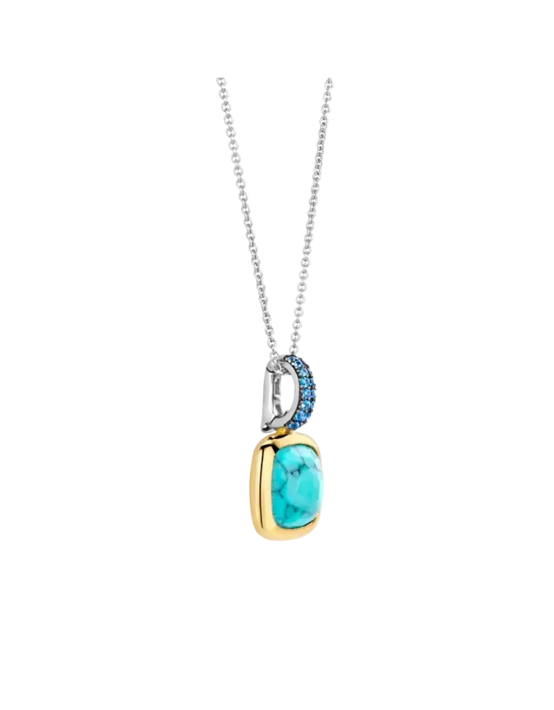 Ti Sento Milano Ti  Sento Collier 6829TQ Zilver met Goude Plating en Turqouise Steen en Blauwe Zirkonia's 45cm