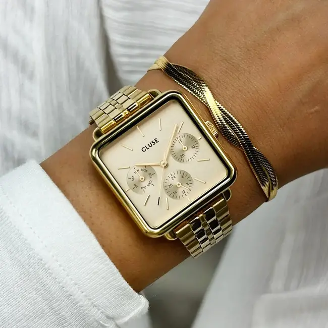 Cluse Cluse horloge CW13801 Goudkleurig vierkant chronograaf