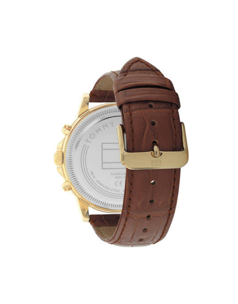 Tommy Hilfiger Tommy Hilfiger Heren Horloge TH1710631 Staal met Geelgoude Plating en Bruin Leren Band Stewart