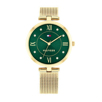 Tommy Hilfiger Tommy Hilfiger Horloge TH1782711 Ella Staal met Geelgoude Plating en Groene Wijzerplaat 34mm