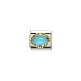 Nomination Nomination Schakel 030507-06 Composable Classic Staal met 18k Geelgouden Zetting Turqouise Steen