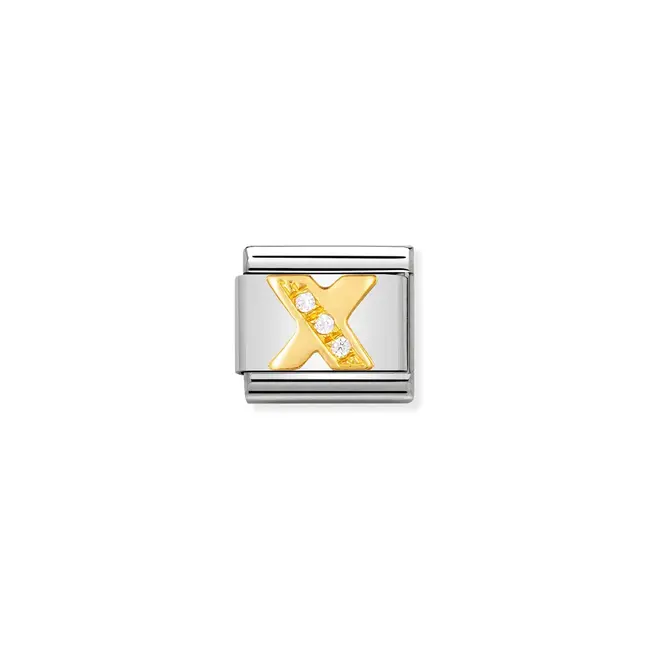 Nomination Nomination Schakel 030301-24 Composable Classic Staal met 18k Geelgouden letter X met Zirkonia