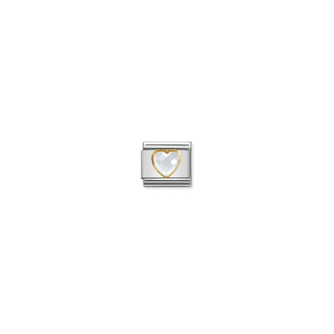 Nomination Nomination Schakel 030610-010 Composable Classic Staal met 18k Geelgoud Zetting met Witte Steen Heart