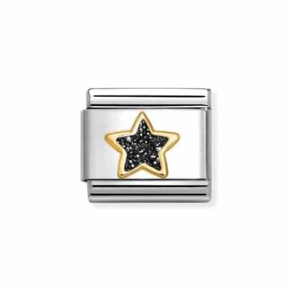 Nomination Nomination Schakel 030220-20 Composable Classic Staal met 18k Geelgouden Black Star Glitter Nomination Nomination Schakel 030220-20 Composable Classic Staal met 18k Geelgouden Black Star Glitter