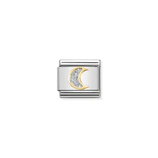 Nomination Nomination Schakel 030220-05 Composable Classic Staal met 18k Geelgouden Glitter Moon Nomination Nomination Schakel 030220-05 Composable Classic Staal met 18k Geelgouden Glitter Moon