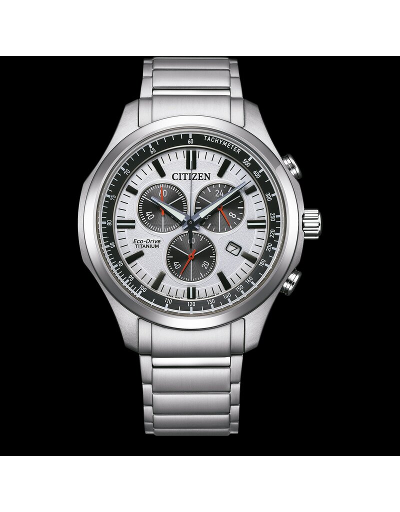 Citizen Citizen AT2530-85A horloge heren chrono eco-drive  in super titanium witte wijzerplaat met zwarte chrono ogen