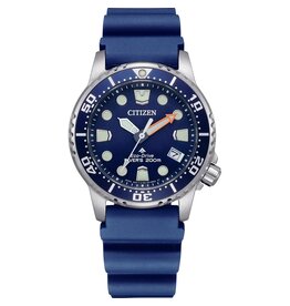 Citizen Citizen EO2021-05L horloge dames 32 mm staal diver eco-drive 200m waterdicht blauwe wijzerplaat en  kunstof blauwe  band