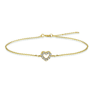 Blinckers Jewellery Huiscollectie BJ Armband 40.18466 14k Geelgoud Hart met Zirkonia 1.0mm 16,5-18,5cm