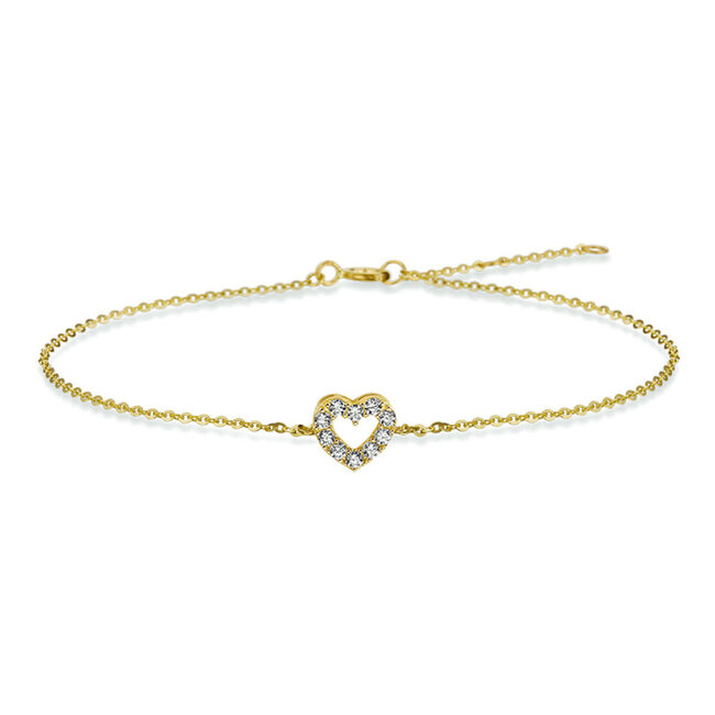 Blinckers Jewellery Huiscollectie BJ Armband 40.18466 14k Geelgoud Hart met Zirkonia 1.0mm 16,5-18,5cm