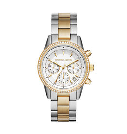 Michael Kors Michael Korse MK6474 horloge dames staal in bicolor met zirkonia, witte wijzerplaat met gouden accenten