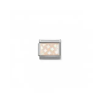 Nomination Nomination Schakel 430201-04 Composable Classic Staal 9k Rosegouden White Houndstooth Charm