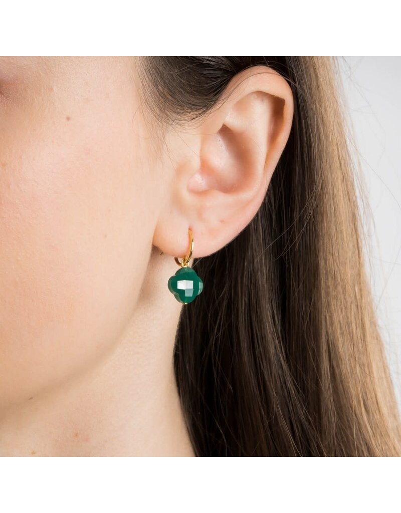 Morganne Bello Morganne Bello Oorbellen 1017YC285 18k Geelgoud Green Agate Clover