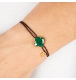 Morganne Bello Morganne Bello Armband 70x07YB185 18k Geelgoud Green Agate Victoria with Brown Cord One Size Fits All