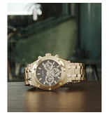 Guess Guess Heren Horloge GW0260G2 Staal met Geelgouden Plating Quartz Chronograaf met Zwarte Wijzerplaat 45mm