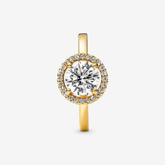 Pandora Pandora ring 161234C01-54 Zilver met 14k Geelgouden Plating en Ronde Zirkonia