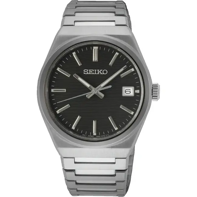 Seiko Seiko Horloge SUR557P1 Staal Quartz Saffierglas 100m Waterdicht met Zwarte Wijzerplaat 39mm
