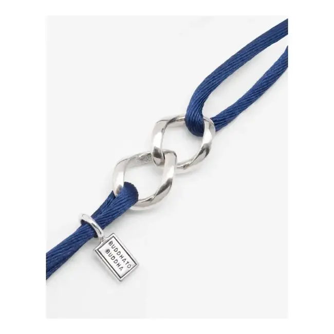 Buddha to Buddha Buddha to Buddha Armband 135BU M Chain XS  Satijn Blauw Koord Zilver