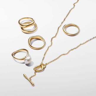 Pandora Pandora Ringen 163264C00-54 Set van 2 Zilver met Gouden Plating Organische Vormen