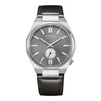 Citizen Citizen Horloge NK5010-01H Tsuyosa Staal Automaat 50m Waterdicht Grijze Wijzerplaat en met Zwarte Leren Horlogeband 40mm