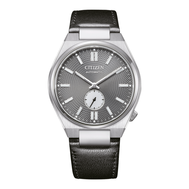 Citizen Citizen Horloge NK5010-01H Tsuyosa Staal Automaat 50m Waterdicht Grijze Wijzerplaat en met Zwarte Leren Horlogeband 40mm