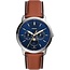 Fossil Fossil Horloge FS5903 Staal Quartz met Blauwe Wijzerplaat en Bruin Leren Horlogeband