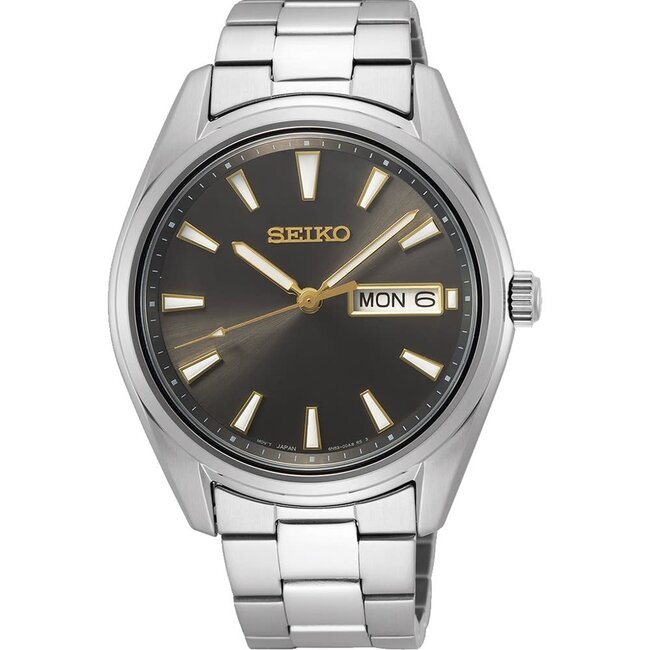 Seiko Seiko Horloge SUR343P1 Staal Quartz Saffierglas 100m Waterdicht met Grijze Wijzerplaat 40mm
