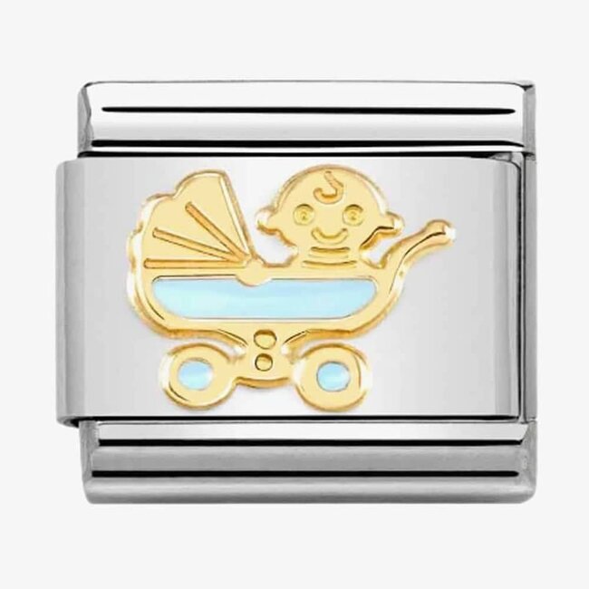 Nomination Nomination Schakel 030272-61 Composable Classic Staal met 18k Geelgouden Kinderwagen blauw