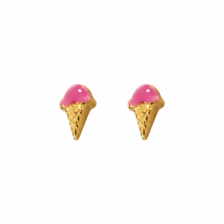 Tiny Tips Tiny Tips Kinder Oorbellen TT-6008 Allergie Vrij Staal met Geelgouden Plating Pink  Ice cream