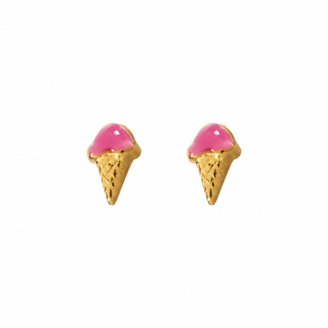 Tiny Tips Tiny Tips Kinder Oorbellen TT-6008 Allergie Vrij Staal met Geelgouden Plating Pink  Ice cream