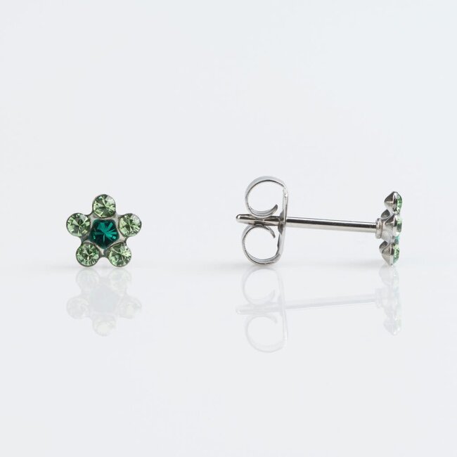 Tiny Tips Tiny Tips Kinder Oorbellen TT-6085VV Allergie Vrij Staal met Bloem Zirkonia Groen