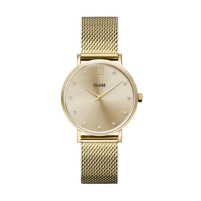 Cluse Cluse Horloge CW10204 Staal met Geelgouden Plating Quartz Meshband en Zirkonia in de Wijzerplaat