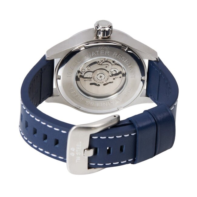 TW Steel TW Steel Horloge VS132 Staal Automaat Open wijzerplaat en Blauw Leren Horlogeband