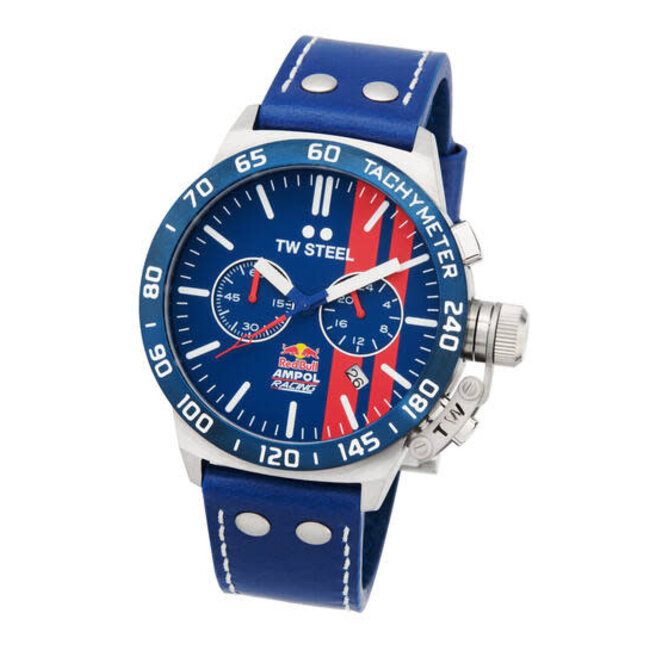 TW Steel TW Steel Heren Horloge CS122 Red Bull Ampull Staal Quartz Swiss Made Chronograaf met Blauw Leren Horlogeband