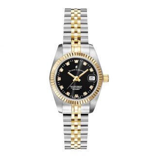 Jacques du Manoir Jacques du Manoir Horloge NRO.20 Staal Bi-color met Zwarte Wijzerplaat en Zirkonia Quartz Swiss Made 26mm