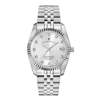 Jacques du Manoir Jaques du Manoir NR0.01 horloge dames staal met staalgrijze wijzerplaat bezet met zirconia
