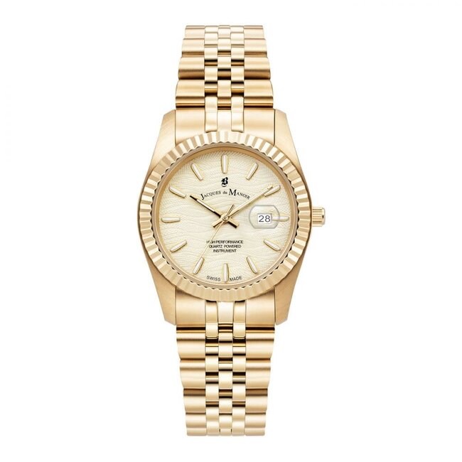 Jacques du Manoir Jacques du Manoir Horloge JWL01804 Staal met Geelgouden Plating en Gouden Reliëf Wijzerplaat 34mm