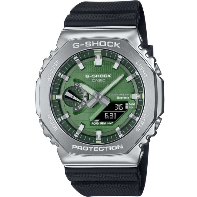 Casio G-Shock Casio G-shock GBM-2100A-1A3ER Staal horloge met zwarte band en groene wijzerplaat