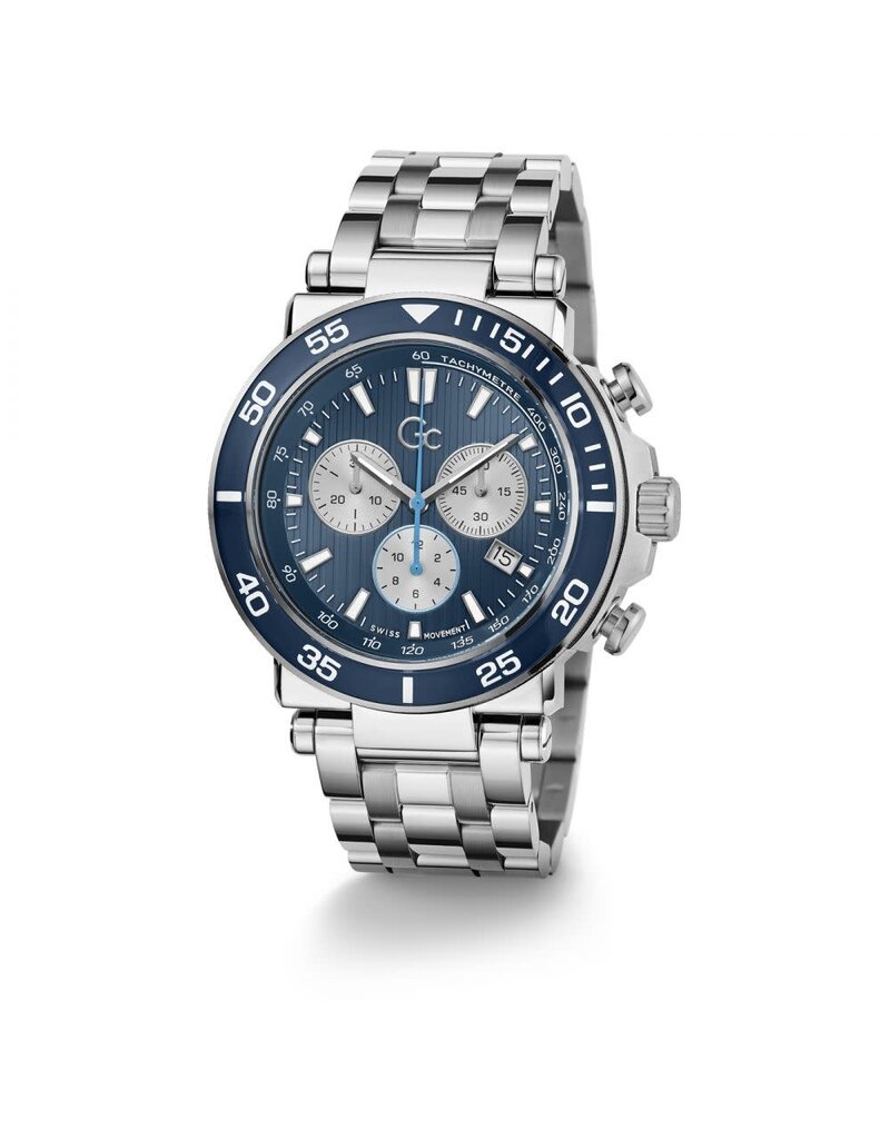 GC Horloge Z14011G7MF Heren Swiss Made Quartz Staal Chronograaf met Blauwe Wijzerplaat Juwelier Blinckers Jewels Watches in Purmerend sinds 2005