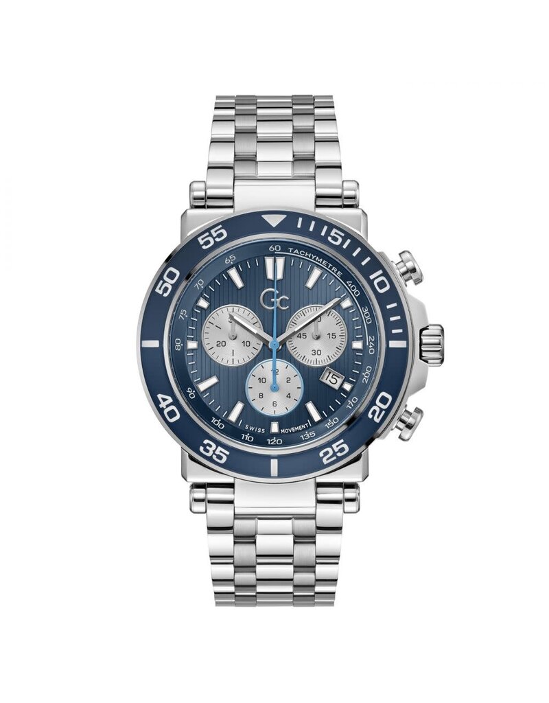 GC Horloge Z14011G7MF Heren Swiss Made Quartz Staal Chronograaf met Blauwe Wijzerplaat Juwelier Blinckers Jewels Watches in Purmerend sinds 2005