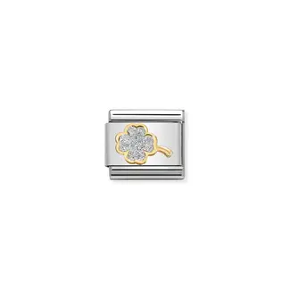Nomination Nomination Schakel 030220-03 Composable Classic Staal met 18k Geelgouden Glitter klaver